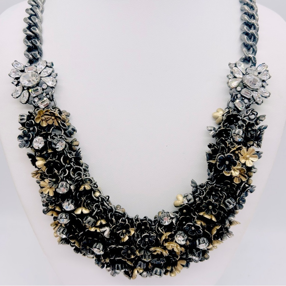 J. Crew Mixed Metal Flower Jeweled Mesh Necklace